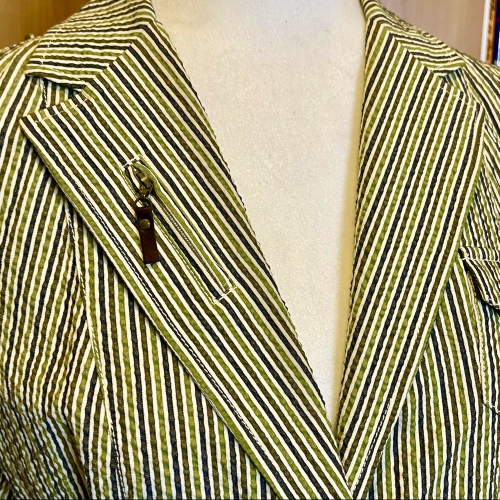 Rivamonti (Cucinelli) cotton blue and green striped seersucker blazer - Picture 4 of 9